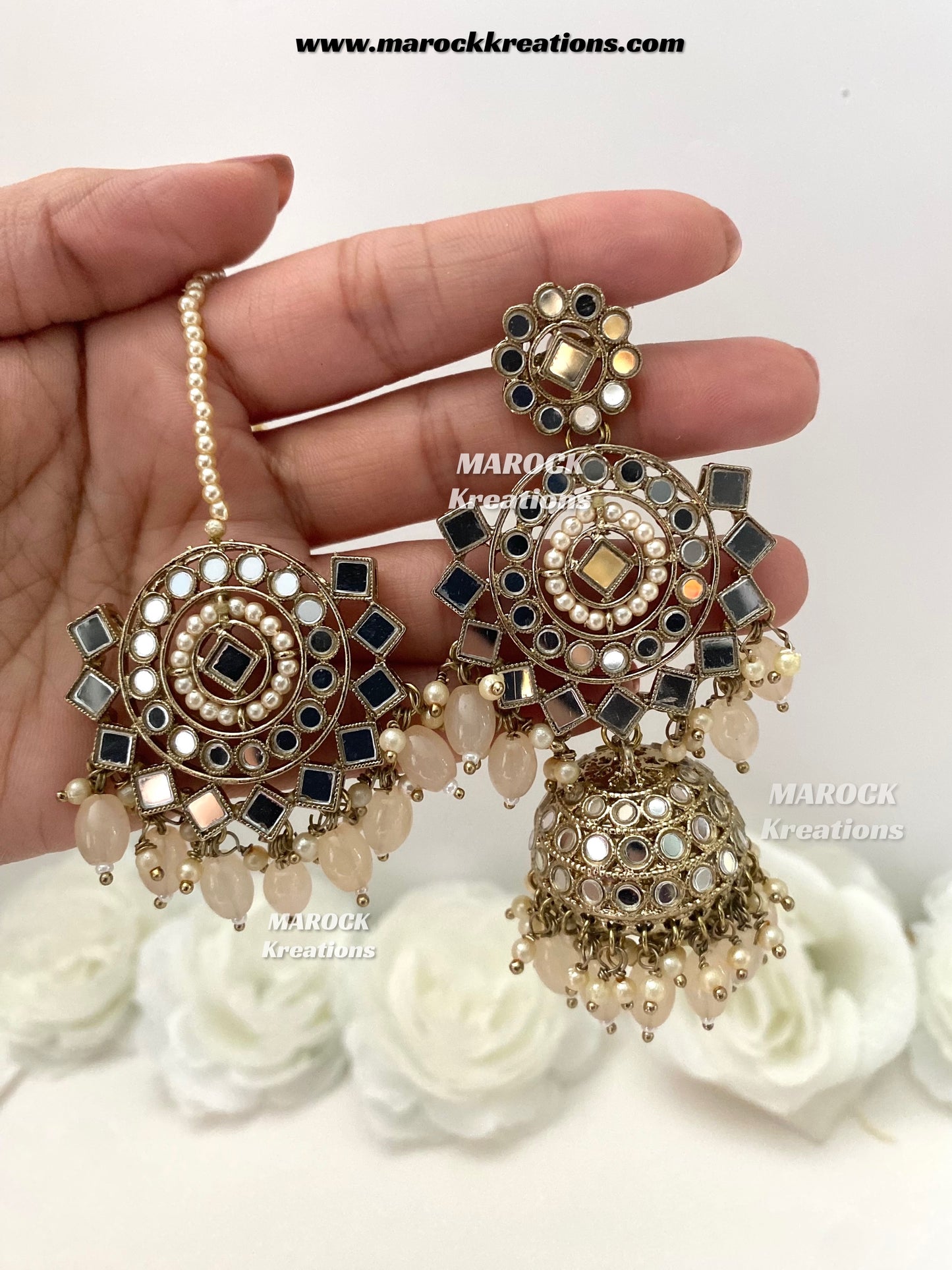 Aariya Premium Quality Mirror Earrings and tikka set