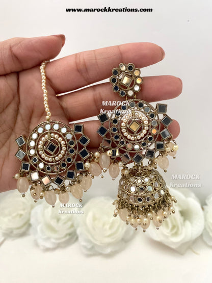 Aariya Premium Quality Mirror Earrings and tikka set