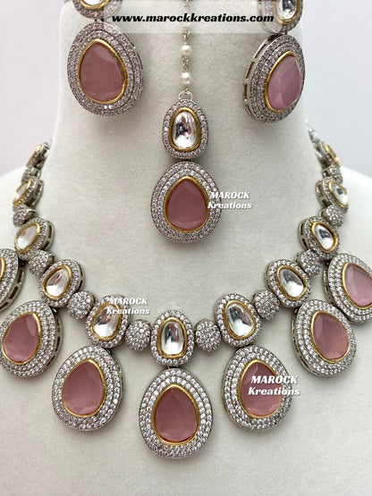 Evelyn Tyani inspired Premium Quality dual tone Kundan Necklace set