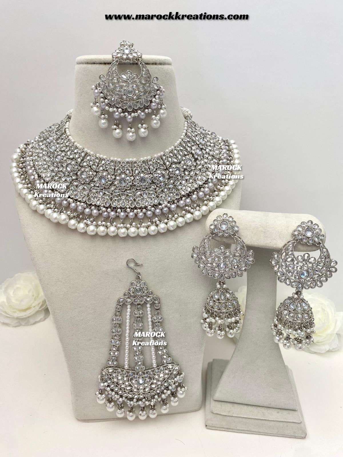 Silver Pakistani Polki choker/necklace set with Passa