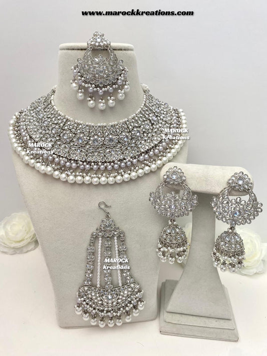 Silver Pakistani Polki choker/necklace set with Passa