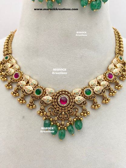 Mayuri Premium Quality Gold Plated Meenakari Rajwadi Necklace set