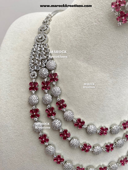 Kristin Silver American Diamond triple layer Necklace set