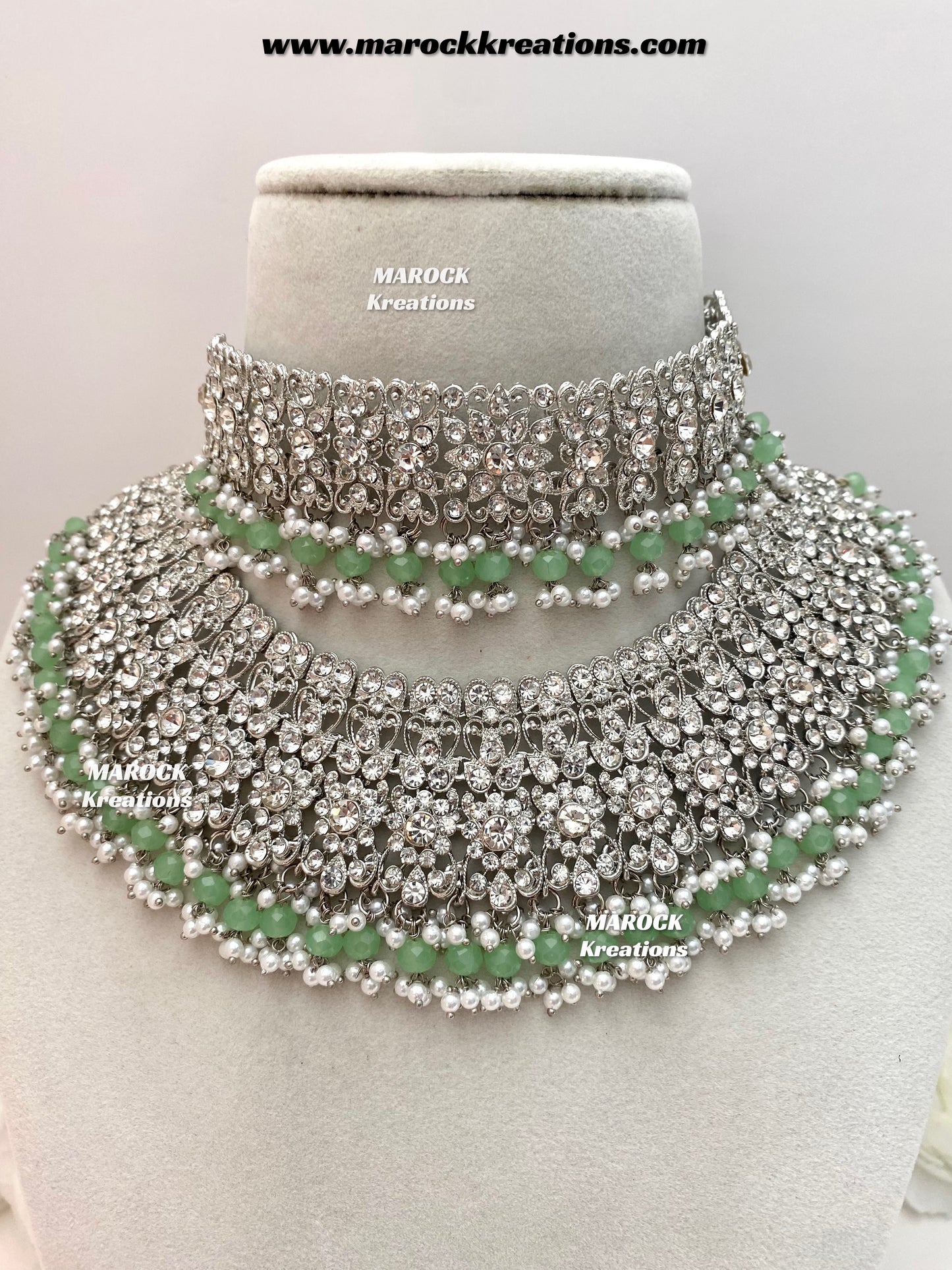 Sarwat Premium Quality Pakistani Silver Mint Bridal set/bridal jewelry