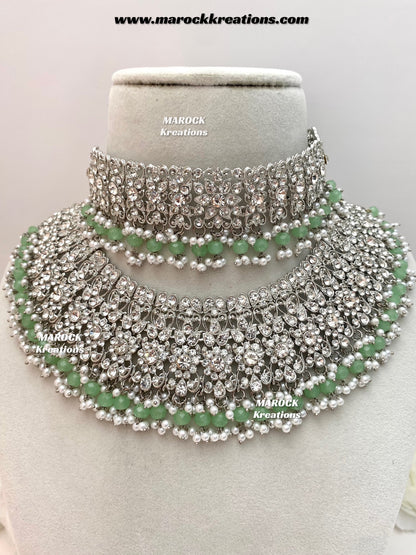 Sarwat Premium Quality Pakistani Silver Mint Bridal set/bridal jewelry