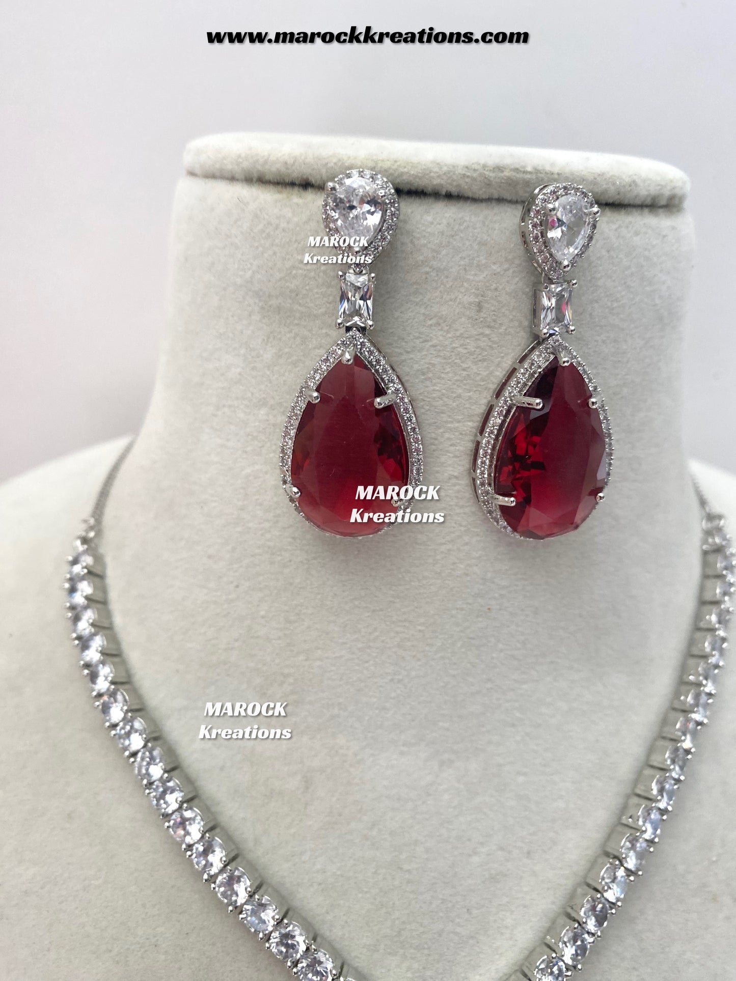 Ambreen Silver American Diamond Necklace set