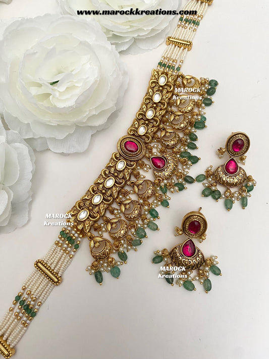 Sugandha Premium Quality Gold Plated Rajwadi choker set
