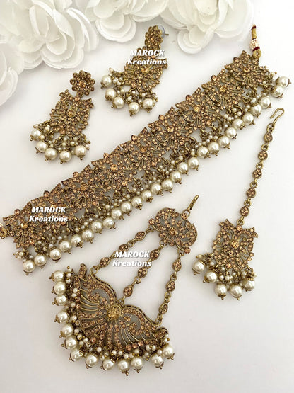 Antique Gold Pakistani Choker set