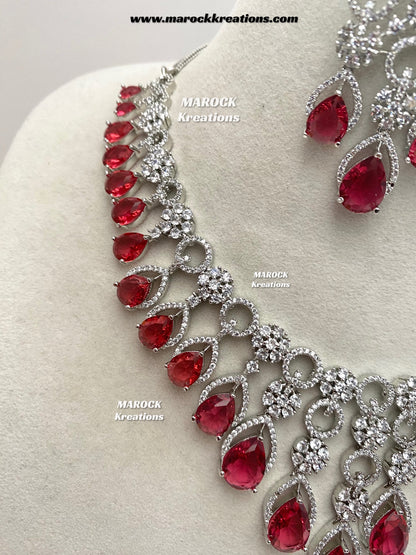 Anshika Silver American Diamond Necklace set