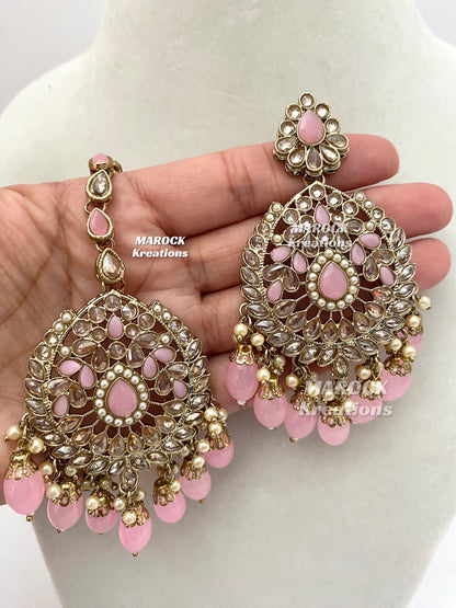 Antique Gold/Pink Polki Necklace set