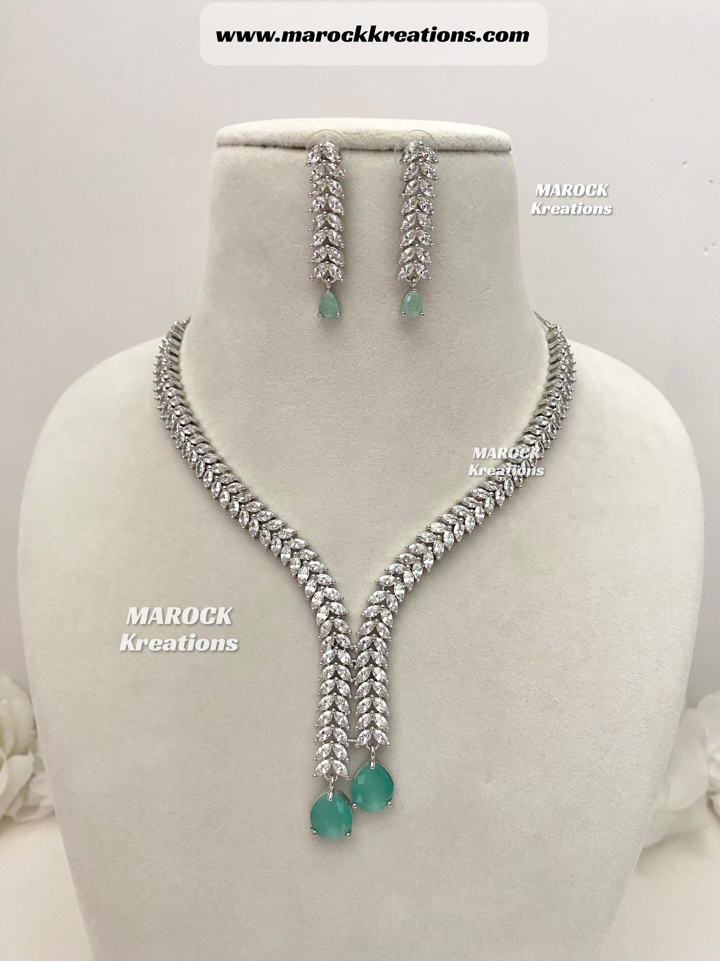 Ava Silver base American Diamond Necklace set