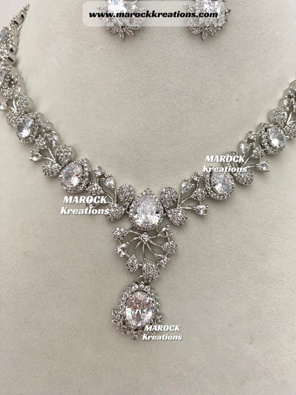 Fiza Silver base American Diamond Necklace set