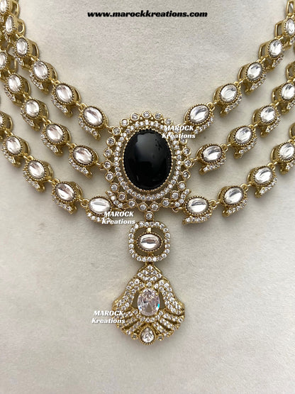 Salina Premium Quality Moissanite Kundan triple layer Necklace set