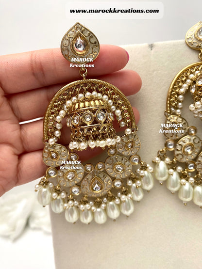 Tanya Bollywood style Kundan Meenakari Statement Earrings