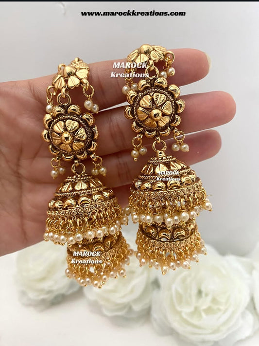 Niyati Premium Quality Gold Plated double Jhumki statement Earrings comes with Saharey
