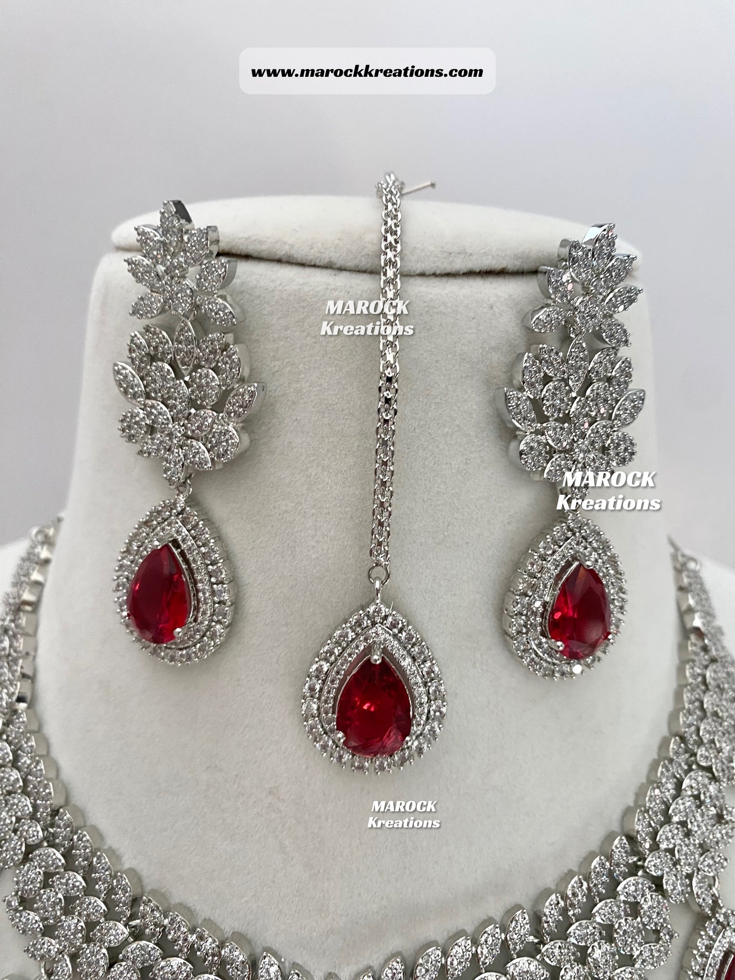 Silver American Diamond Statement Necklace set