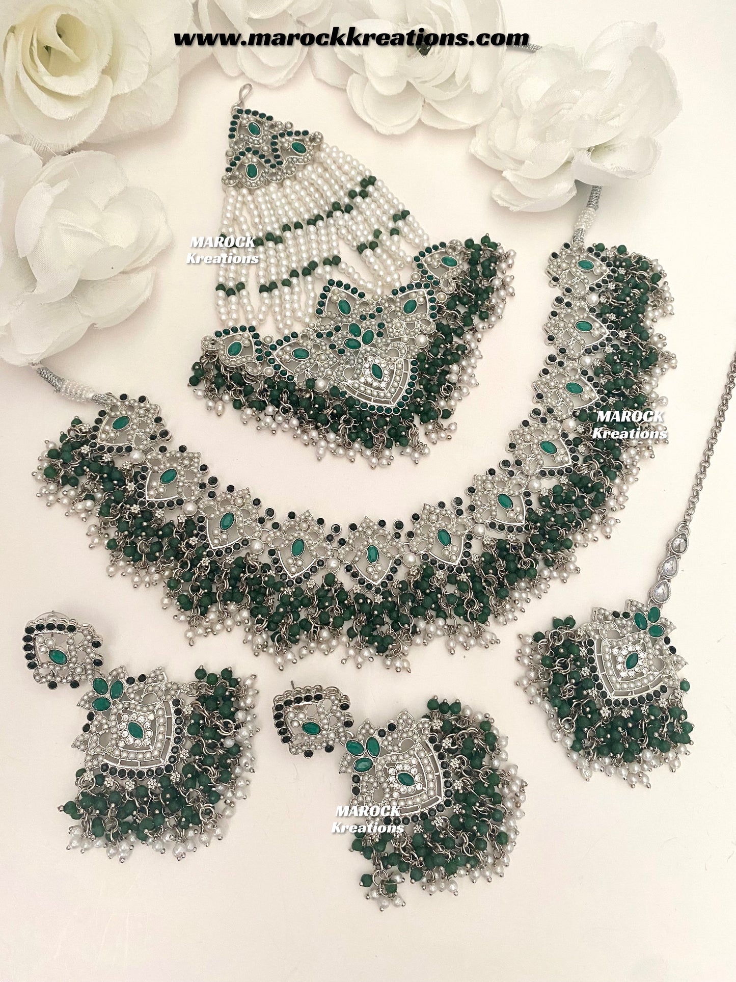 Aisha Silver Pakistani Necklace set with Passa