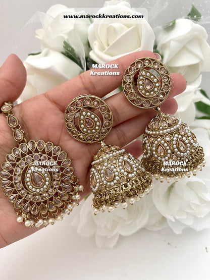 Polki Jhumki Earrings and tikka set