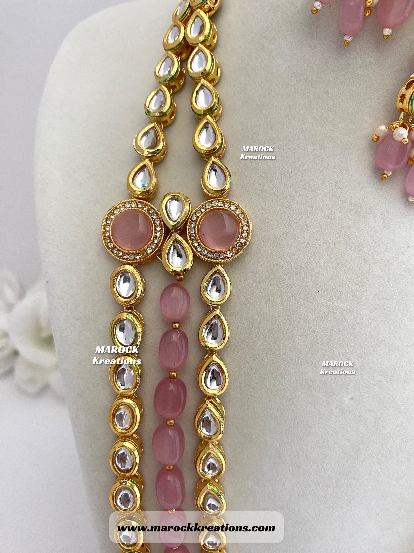 Kundan and Monalisa Rani Haar/Long necklace (Back side Meenakari)