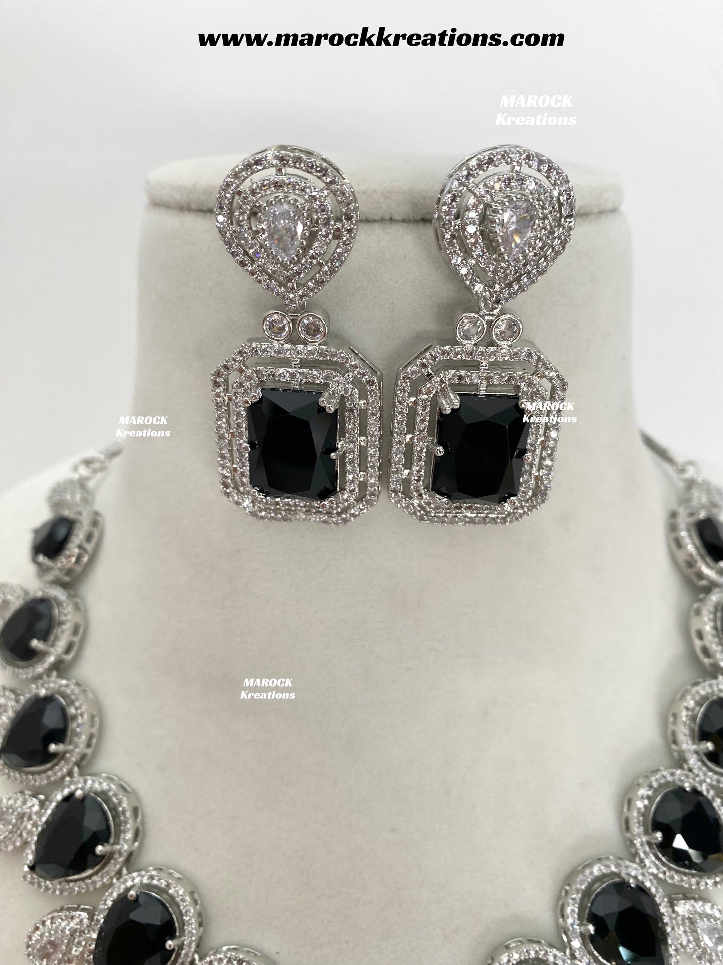 Fariha Silver American Diamond Necklace set