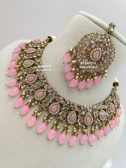 Antique Gold/Pink Polki Necklace set