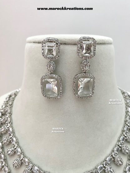 Eshika Silver American Diamond double layer Necklace set