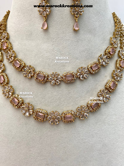 Sineka Antique Gold American Diamond double layer Statement Necklace set