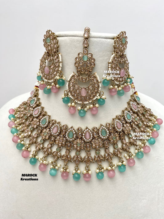 Sadhna Antique Gold Polki Necklace set