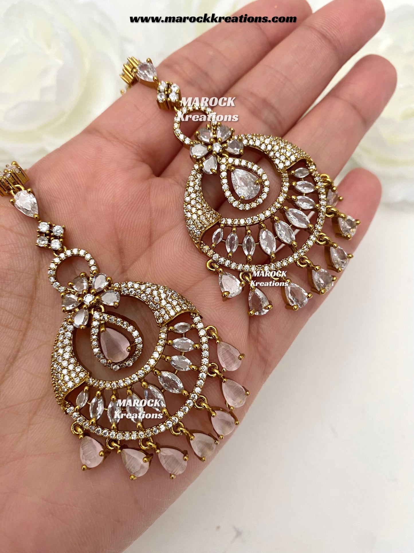 Antique Gold base American Diamond Tikka