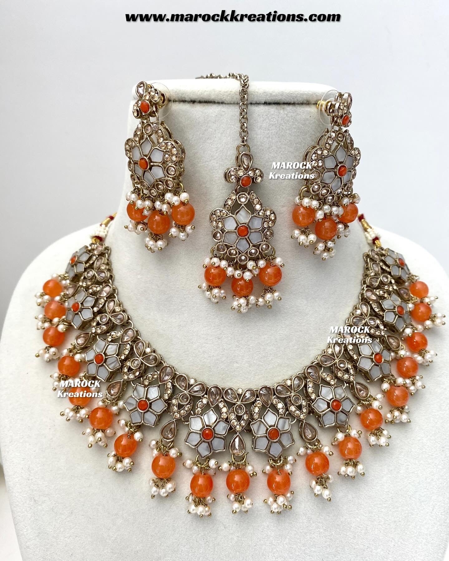 Arpan Antique Gold Polki MOP Statement Necklace set