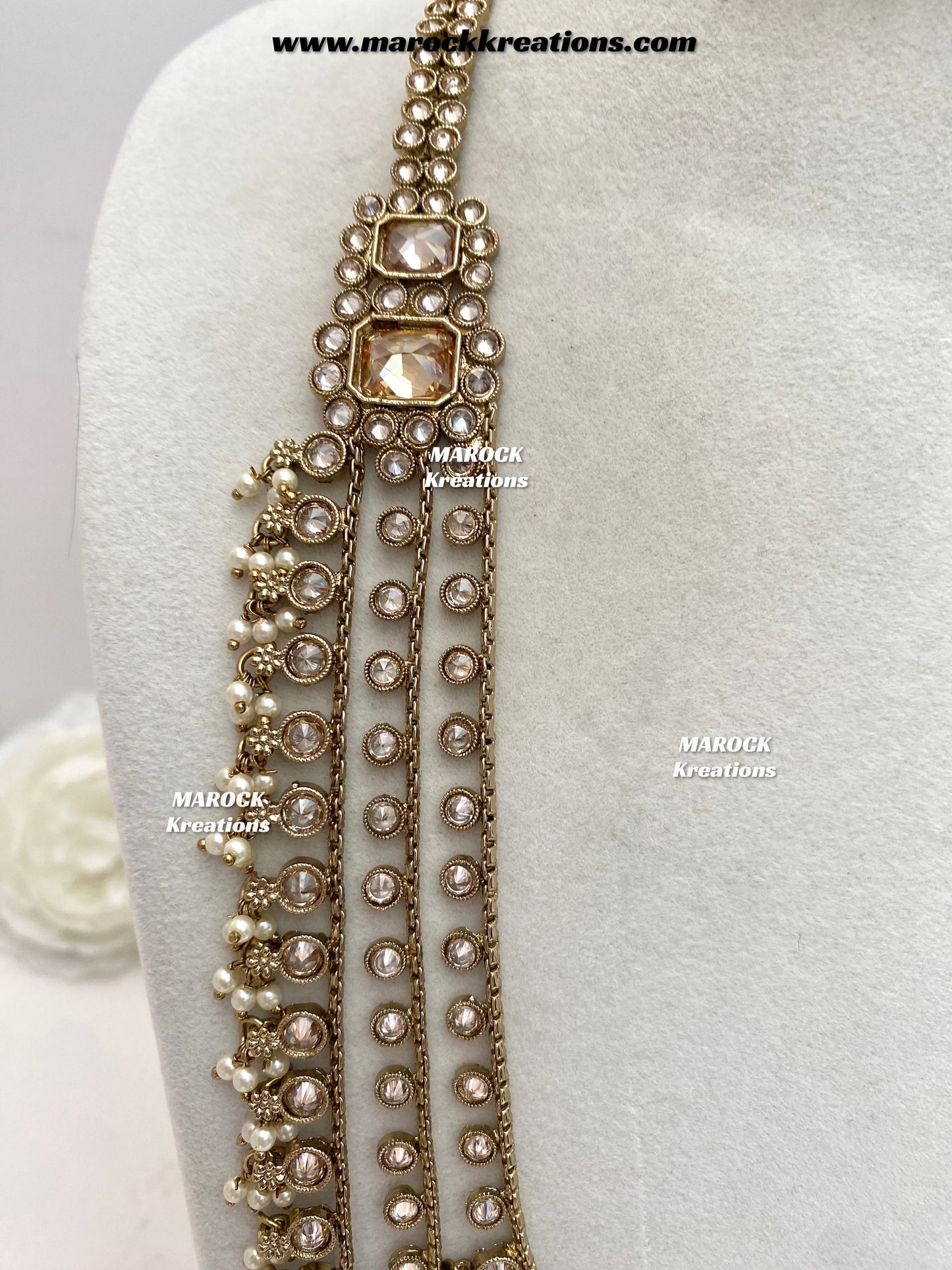 Meghan Premium Quality Polki triple layer Statement Rani haar set