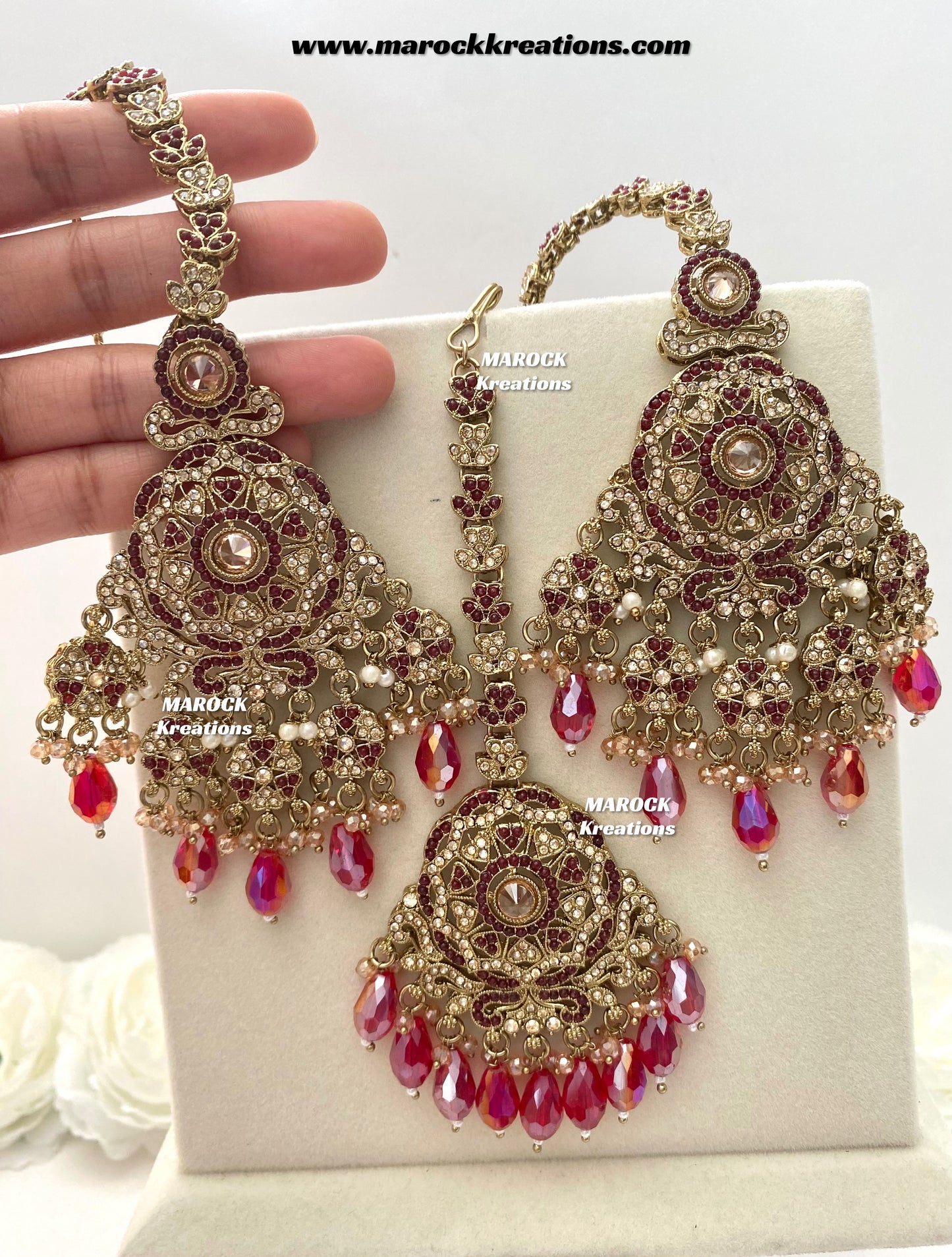 Sumona Polki Earrings (attached saharey) and tikka set