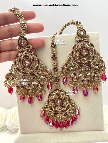 Sumona Polki Earrings (attached saharey) and tikka set