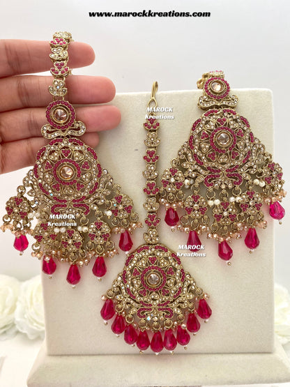 Sumona Polki Earrings (attached saharey) and tikka set