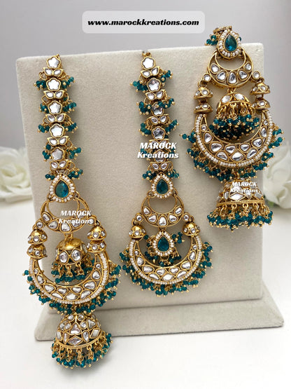 Premium Quality Kundan Oversized Statement Jhumki Earrings and tikka set