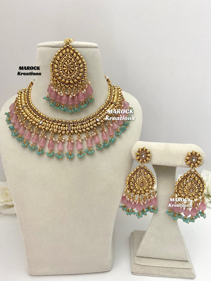 Trendy Gold plated traditional necklace sets/Elegant gold look necklace sets.