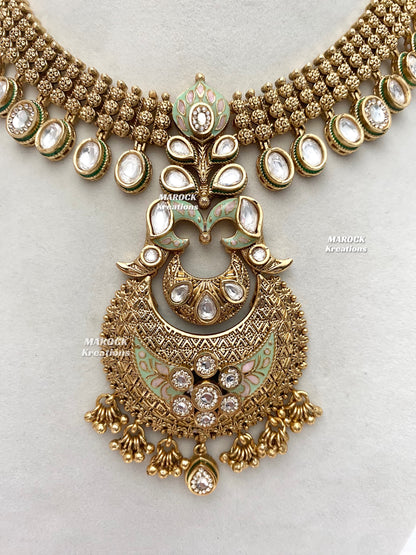 Nadia Premium Quality Gold plated Kundan exclusive Meenakari Necklace set