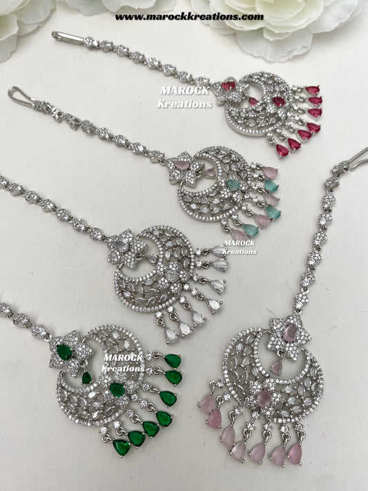 Silver base American Diamond Tikka