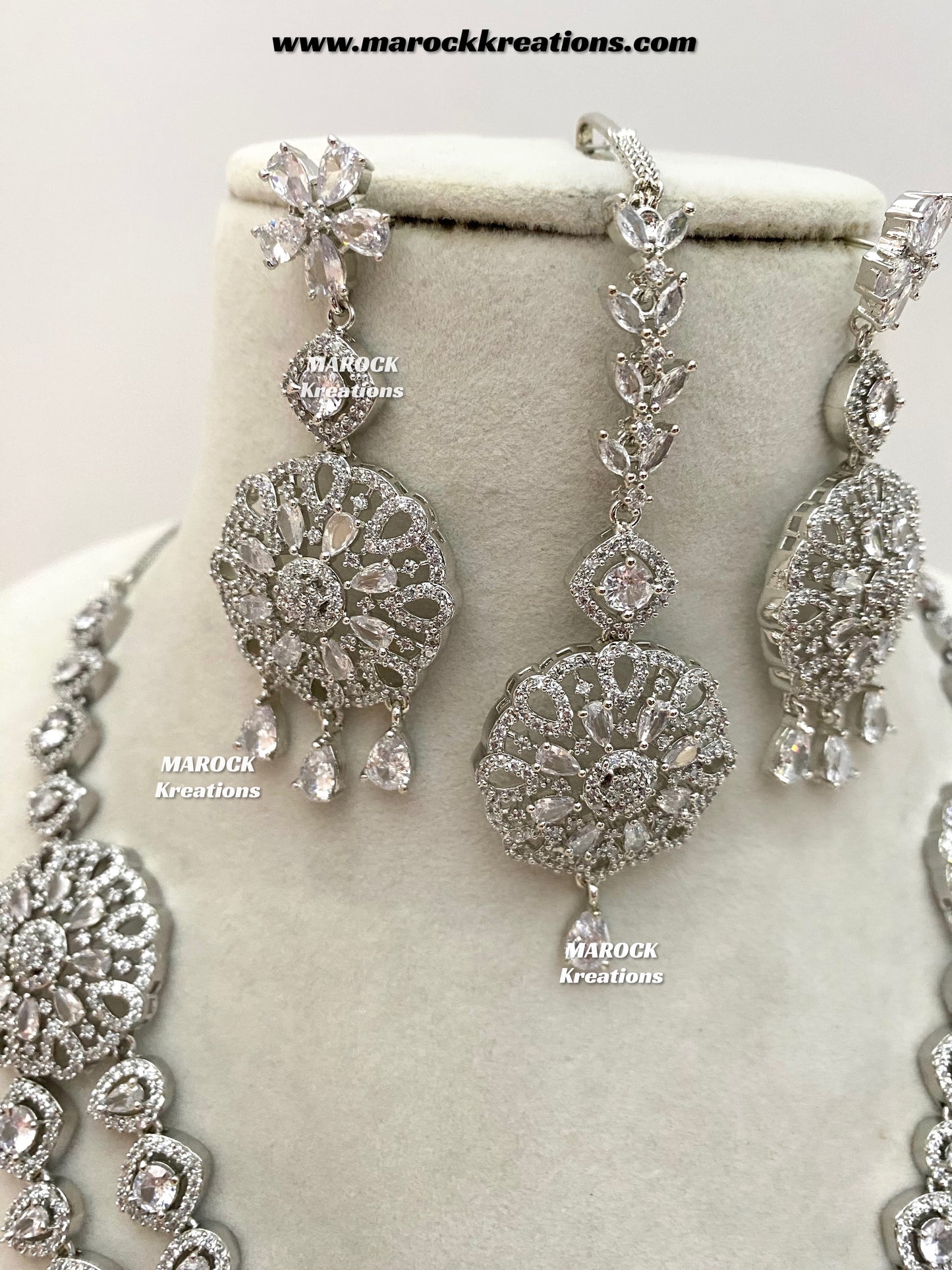 Shiba Silver American Diamond double layer Necklace set