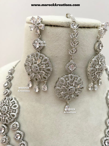 Shiba Silver American Diamond double layer Necklace set