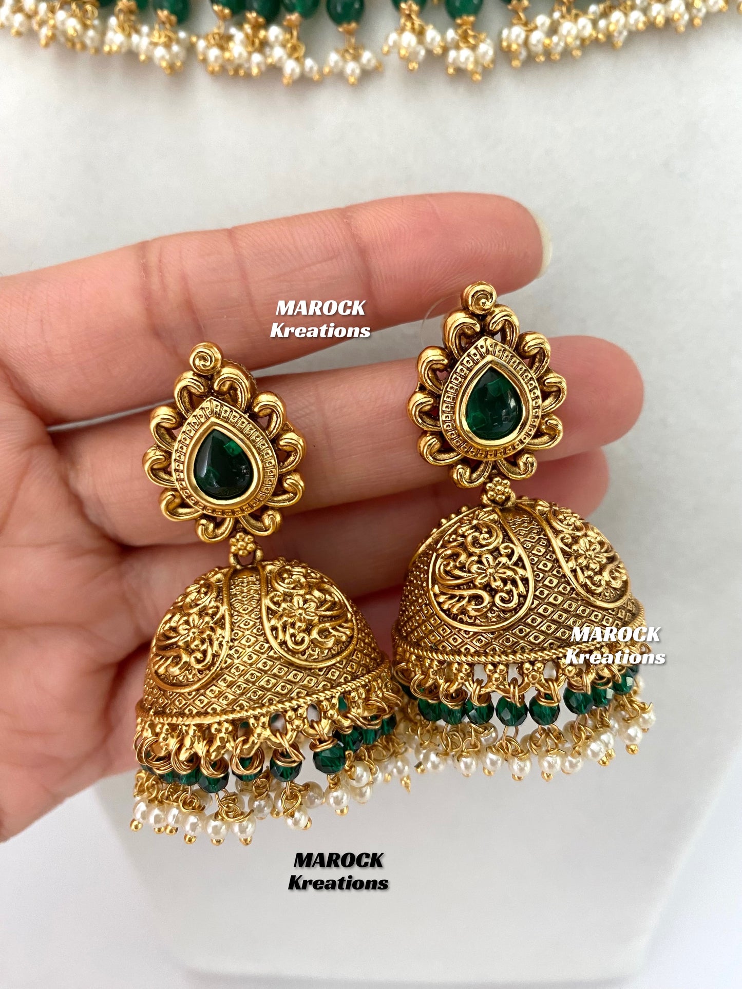 Elegant Gold Plated premium quality Kundan Green Statement Necklace set/Bridal set