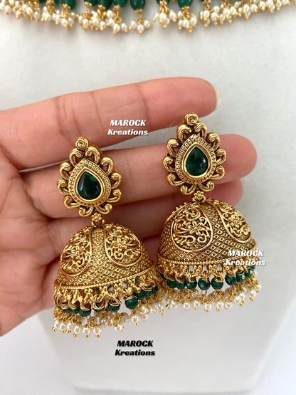 Elegant Gold Plated premium quality Kundan Green Statement Necklace set/Bridal set