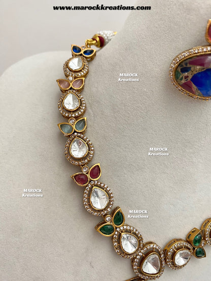 Narisha Premium Quality tyani inspired Kundan doublet stone Statement Necklace set