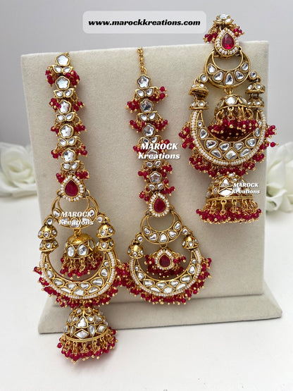 Premium Quality Kundan Oversized Statement Jhumki Earrings and tikka set