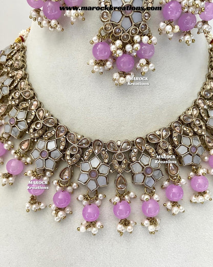 Arpan Antique Gold Polki MOP Statement Necklace set