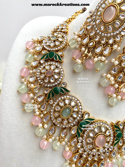 Iqra Premium Quality Kundan Meenakari Statement Necklace set