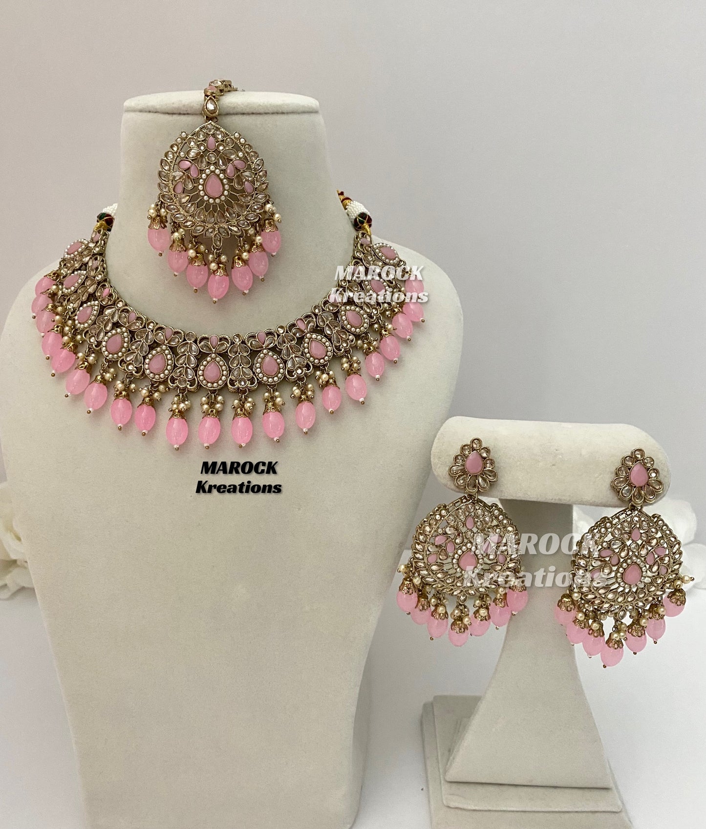 Antique Gold/Pink Polki Necklace set