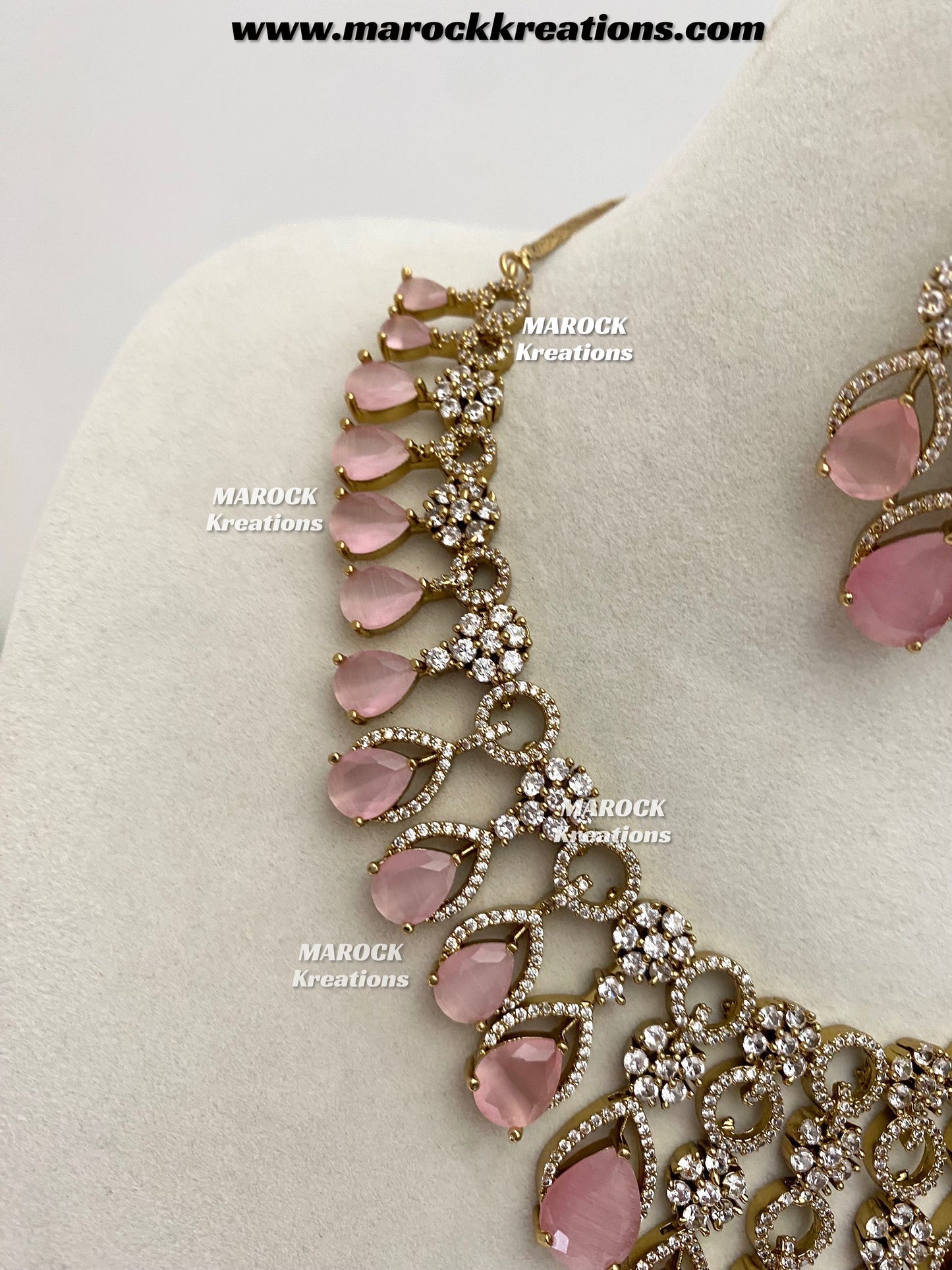 Anshika Antique Gold American Diamond Statement Necklace set