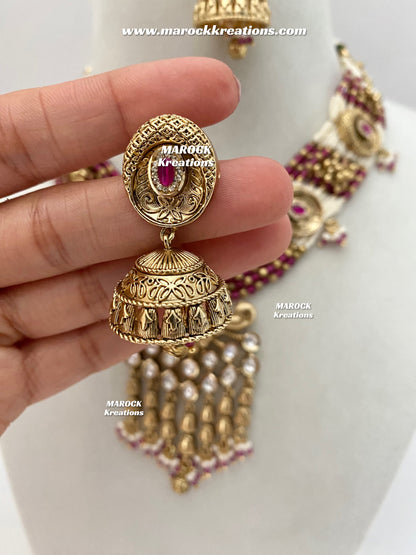 Arifa Premium Quality Gold Plated Rajwadi Necklace set