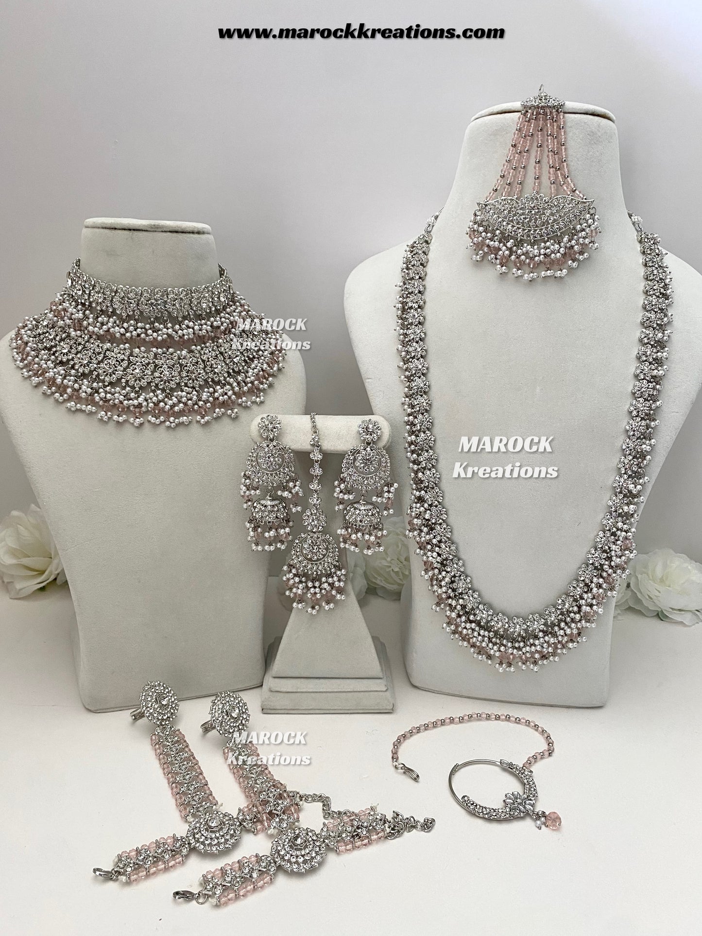 Zohra Premium Quality Pakistani Silver Pink Bridal set/bridal jewelry